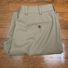 Brooks Brothers Madison Pants Mens 35x32 Beige 100 Wool Flat Front Cuff Dress
