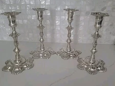 Set Of Four George II Cast Sterling Silver Candlesticks, John Cafe, London, 1754