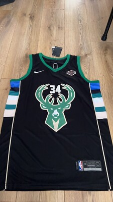 #34 Giannis Antetokounmpo NBA Black Jersey Milwaukee Bucks Vintage Swingman UK