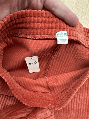 Aerie Groove On Burnt Orange Velour Ribbed Flare Pants High Rise Sz S NWT - Picture 2 of 5
