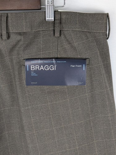 Braggi Louis Raphael Dress Pants Mens 40x32 Brown Check Flat Front Straight NEW - Picture 5 of 12