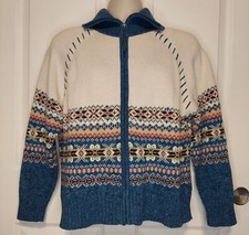 Vintage Tiara International Cardigan Sweater Womens L Blue Fair Isle Full Zip
