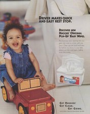 2003 Huggies Baby Wipes - Toddler Girl Rides Toy Truck - Magazine Print Ad Photo