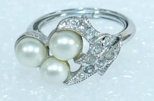 Avon Ring silberfarben Strass Kunstperlen Abendpracht verstellbar 6,25-7 - Bild 2 von 13