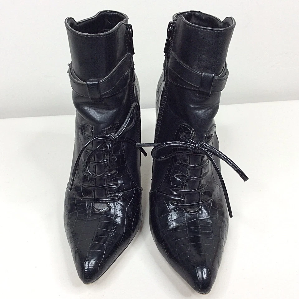 Botines Altuzarra de cuero sintético con cremallera para mujer 7,5 tacones de aguja con cordones negros Foto 3 de 4