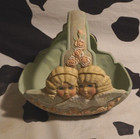 Twin Cherubs Angels Vintage Ceramic Basket Pink Rose Handmade 8.5"