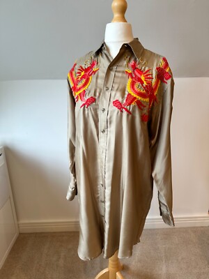Ralph Lauren purple label Designer Silk hand embroidered Double Dragon shirt 