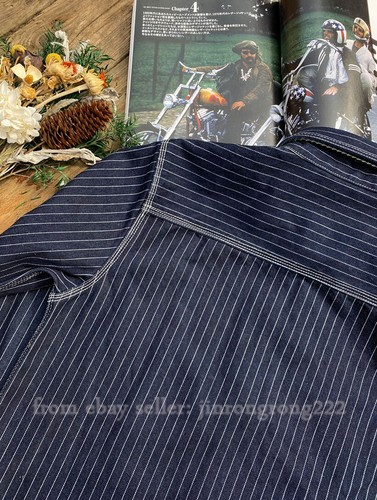 American Vintage 12.5oz Striped Shirt Indigo Indigo Denim Cargo Shirt for men - Picture 10 of 16