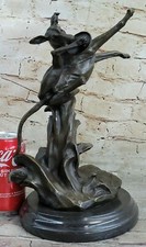 Haustier 100% Echt Bronze Fliegende Hund Chew Spielzeug Frisbee Skulptur, Marmor