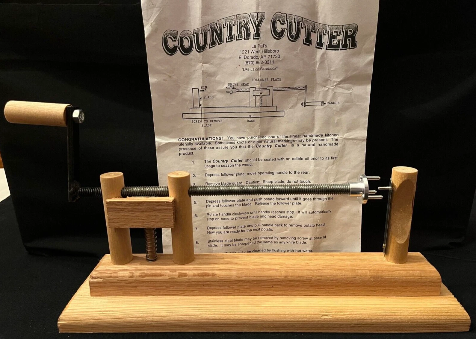 "Country Cutter" Wooden with Hand/Screw-Cranked Peeler for Veggies & Fruit