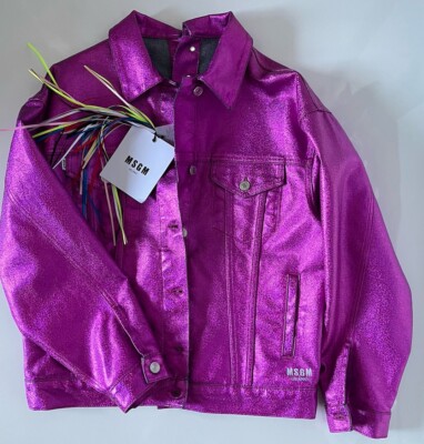 MSGM, Jacke, Gr. XS=IT 38, Oversize, Lamé Optik, Fuchsia glänzend, Neu, NP 486 