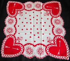 Vintage Hankie Valentine Hearts  Arrows Scalloped SWEET 