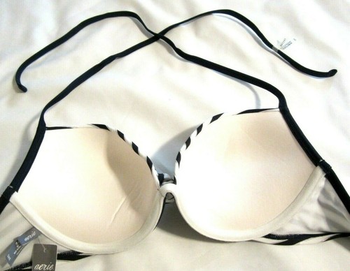 AERIE Blue, White and Silver Stripe Bikini Push-Up Swim Top Size 34C - Picture 6 of 9