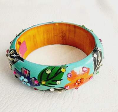 【GARNI】Paint Crockery Bangle Cara New York Bangle Bracelet Hand Painted Crystals Turquoise | eBay