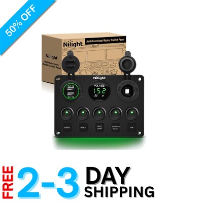 All-in-One 5-Gang Rocker Switch Panel: Waterproof USB Charger & Voltmeter Combo