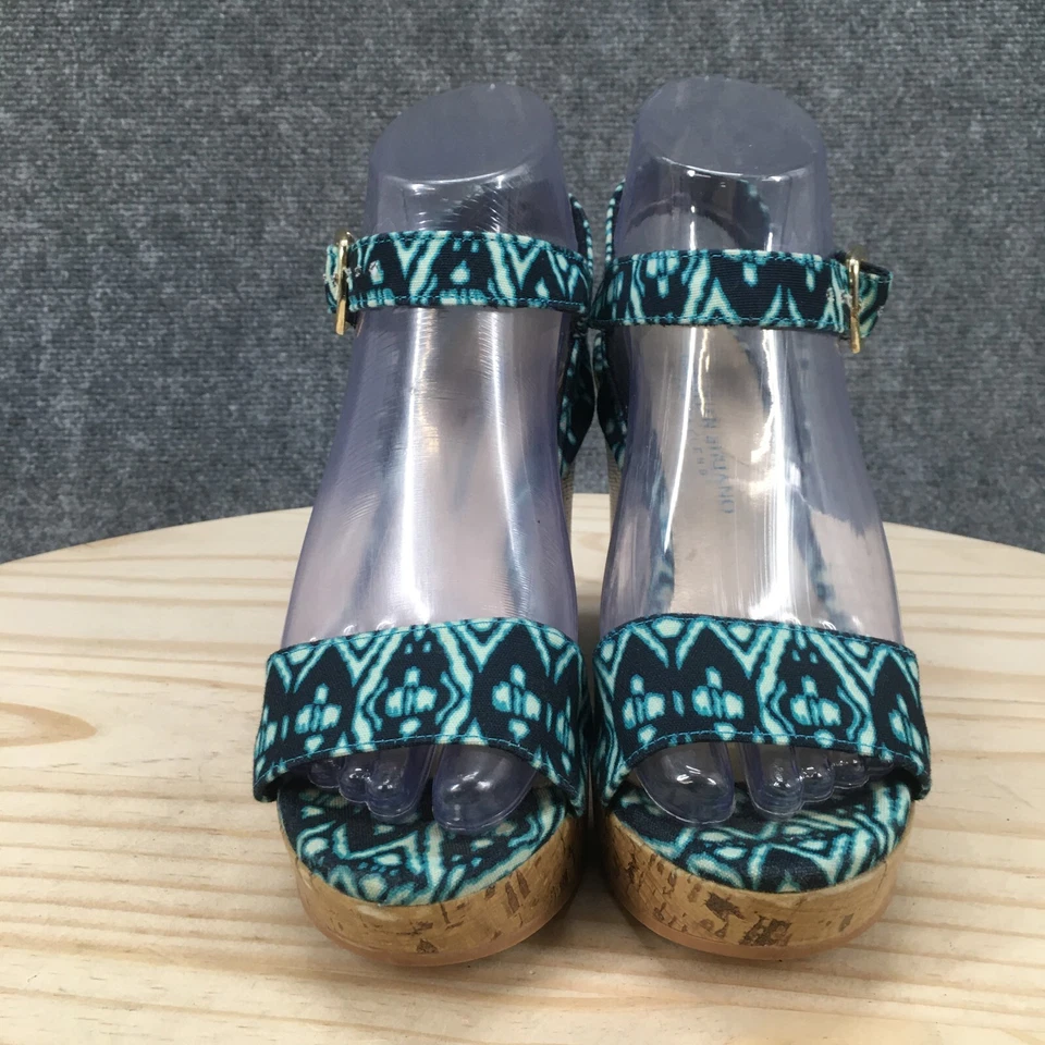 Sandalias Christian Siriano para mujer 6 tacones de corcho plataforma de cuña hebilla de tela azul Foto 4 de 4