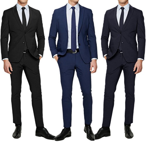 Abito Uomo Blu Nero Elegante Slim Fit Vestito cerimonia Sartoriale Casual VEQUE - Photo 10/38