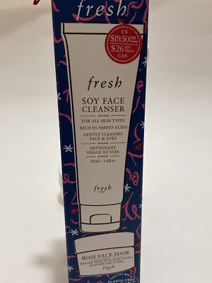FRESH SOY FACE CLEANSER 1.6 OZ & ROSE FACE MASK 0.5 oz In SEALED GIFT BOX