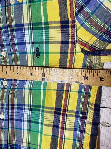 Ralph Lauren Shirt Boys long Sleeve Plaid Button Down green yellow Logo Size 5 - Picture 7 of 8