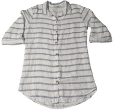 VIOLA BORGHI MADE IN ITALY LINEN Women Medium White Blue Wide-Stripe Shirt Dress