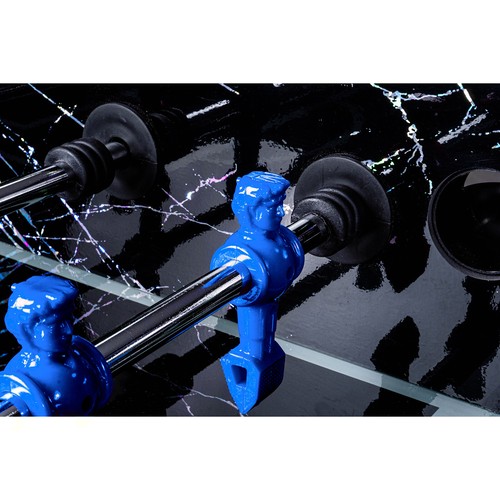 Fußball Tischkicker Premium Schwarz Glasspielfeld Figuren Blau Schwarz 80kg - Bild 8 von 10