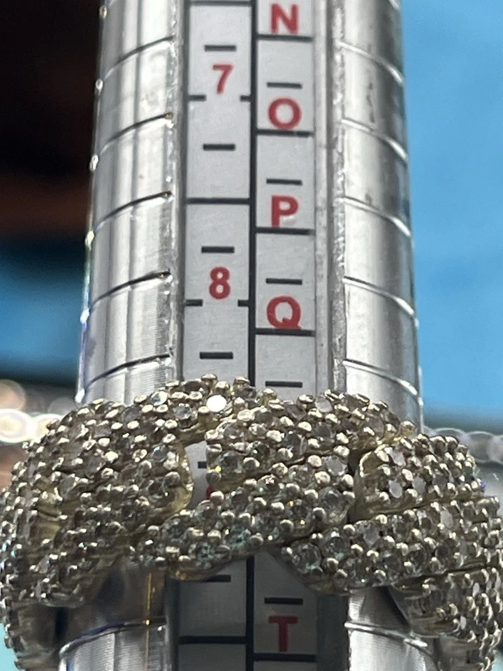 纯银 925 古巴链式嘻哈 CZ 大胆戒指 尺寸 9 男女皆宜 10 毫米 15.7 克 — 第 3/4 张图片