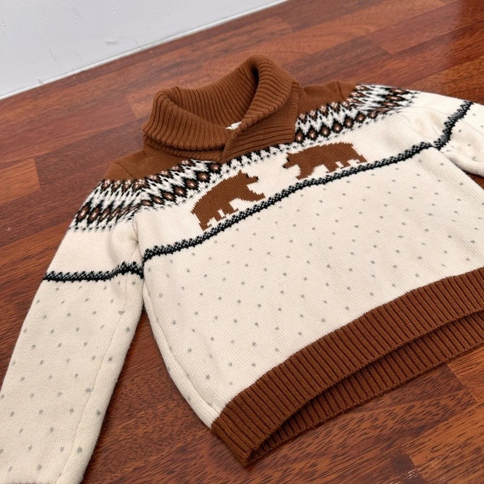 Janie & Jack Bear Fair Isle披肩领套头衫 — 第 3/4 张图片