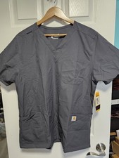 Carhartt Scrub Top Mens Large Pewter Short Sleeve V Neck 5-Pocket NWT