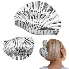 2 PCS Silver Seashell Hair Clip Metal Shell Claw Clips Large Small Decor