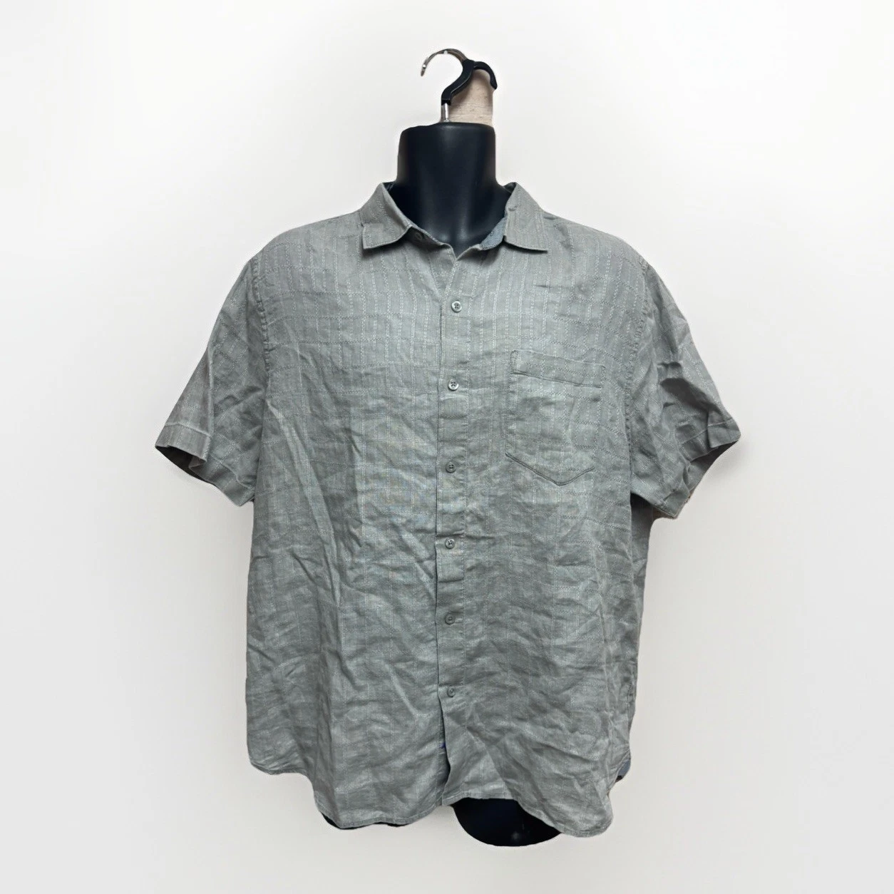 Tommy Bahama Mens Large Linen Shirt Gray Short Sleeve Button Up Casual Beach
