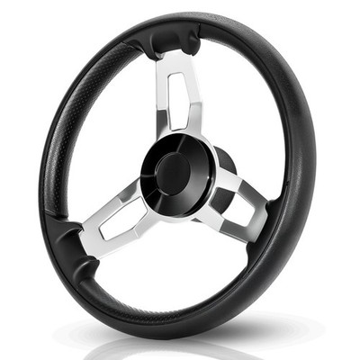 Marine 304 Stainless Steel Steering Wheel 3 Spoke  13.5'' Black PU foam