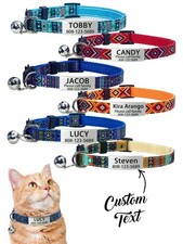 Personalized Cat Collar Custom Engraved ID Name Tag Boho Tribal Bell Adjustable