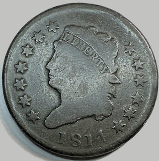 1814 Classic Head Large Cent Plain 4 VG 357 830 minted key date 801