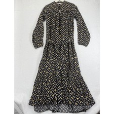 DOEN Ivana Dress Falling Leaves Black Gold Metallic Boho Maxi XS