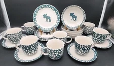 20-Tienshan Folk Craft Moose Country Salad Plates (4), Bowls (4), Cups & Saucers