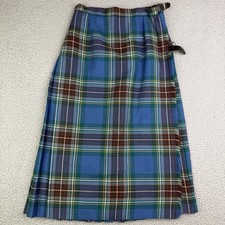 VTG Lochcarron of Scotland Blue Green Plaid 100 Wool Kilt Skirt 24x28.5 EUC