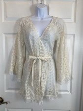 Tularosa White Eyelet Lace Wrap Dress XS Boho Cottagecore Long Sleeve Tie Waist