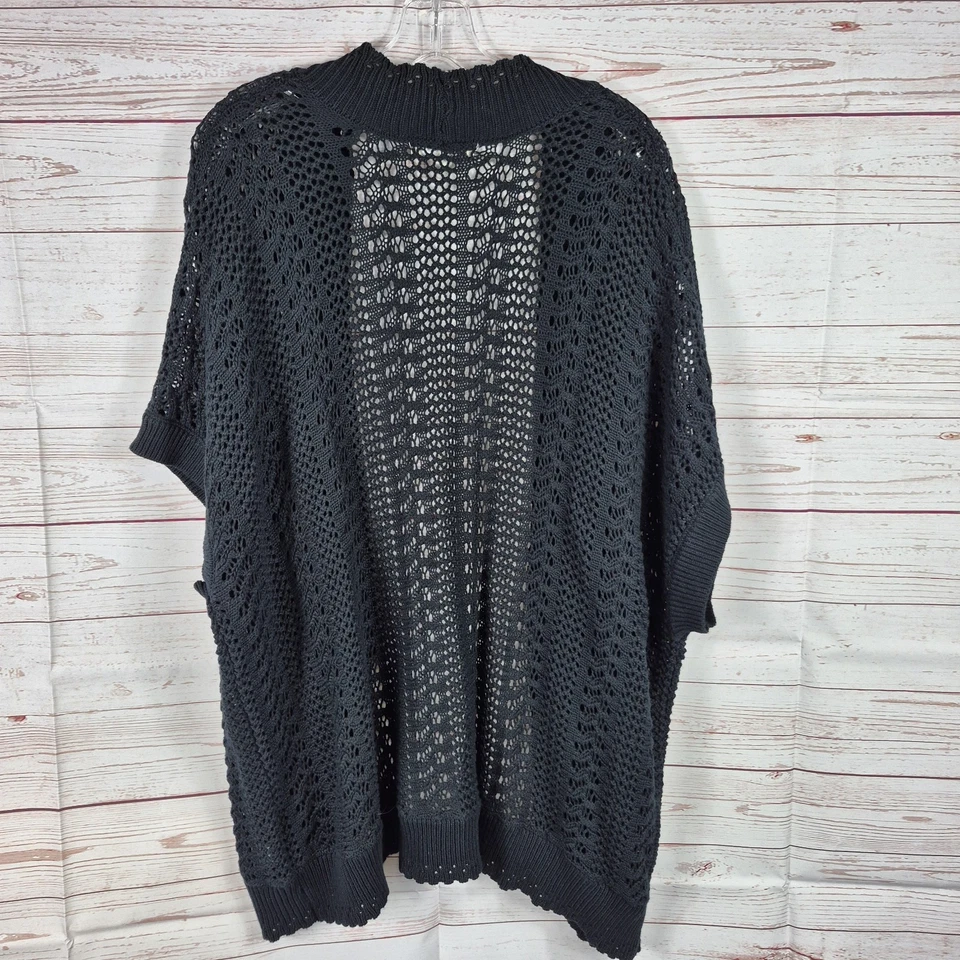 Женщина в плюс размер 3 X 30/32 черный крючком коротким рукавом открытый кардиган офиса - Изображение 3 из 4