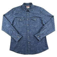 Wrangler Shirt Mens Large Western Blue Denim Snap Long Sleeve