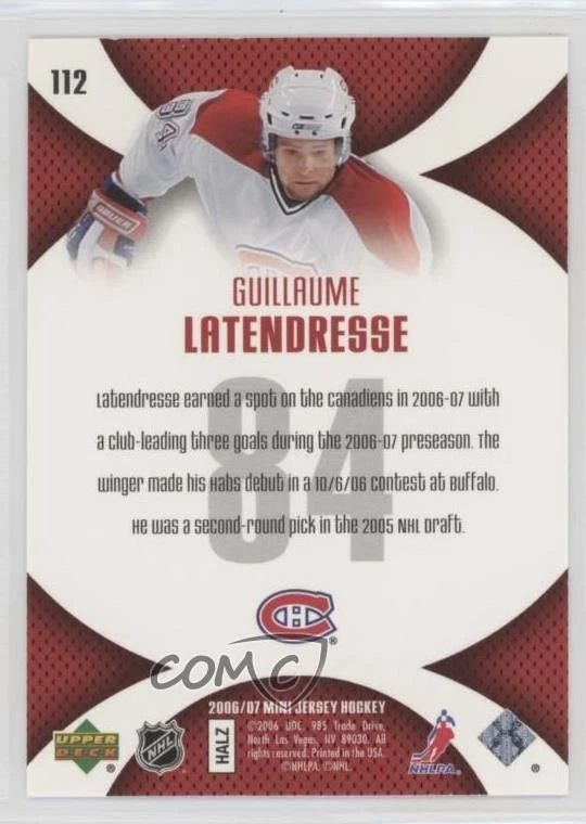 2006-07 Upper Deck Mini Jersey Collection Guillaume Latendresse #112 Rookie RC - Image 2 of 2