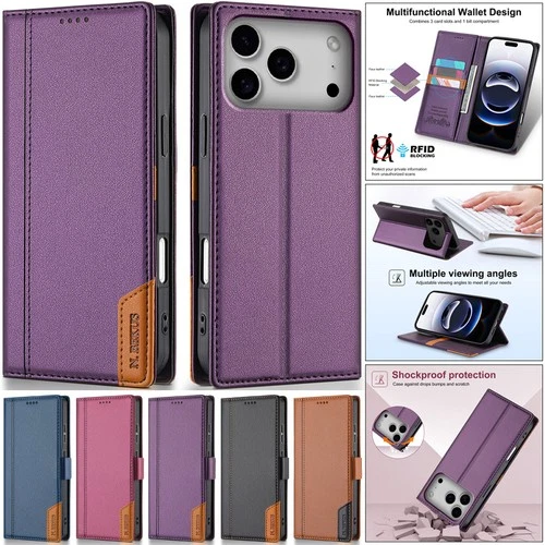 For  iPhone 17 17Pro 17Max 17Air Wallet Case Leather Card Flip back Cover - Picture 1 of 51