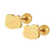 Hello Kitty Minimilist Kawaii Cute 18K Gold Steel Screw Back Stud Earrings