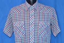 vintage 90s WRANGLER RAINBOW PLAID WESTERN PEARL SNAP COWBOY SHIRT SS 15 MED M