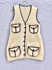 Vintage Evan-Picone 100 Wool Knit Vest Pockets Deco MCM Retro Size Small