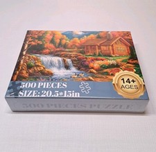 Cozy Cabin By The Waterfall Creek Colorful Autumn 500 Pc Puzzle 20.5" X 15" New