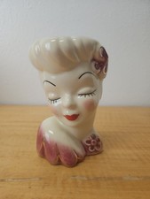 Vintage LADY HEAD VASE Wall Pocket Wallpocket Glamour Girl Purple Red Wine USA