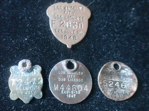 4 Anciennes Licences Canines En Laiton - Los Angeles 1929, 1936, 1947, 1948