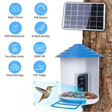 Smart Bird Feeder With Solar Powered Camera 1080P HD AI Identify PIR Motion Auto