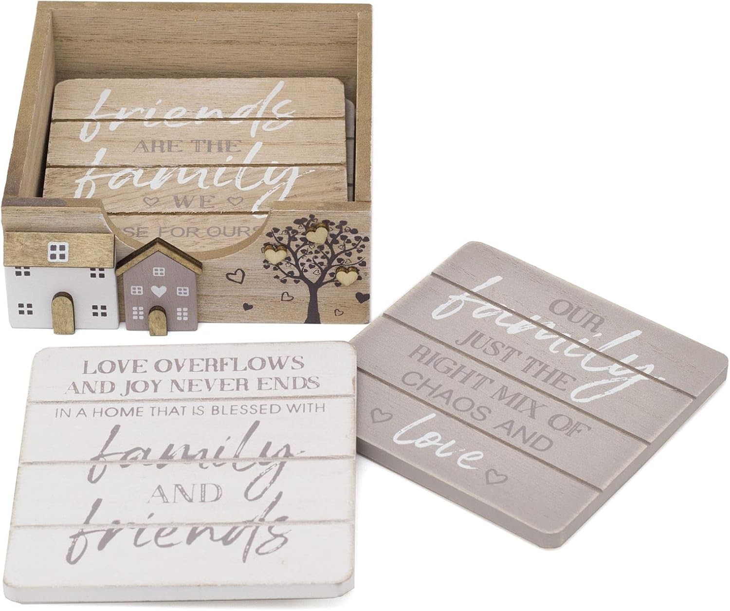 Set Of 4 Shabby Chic House Design Wooden Coasters | Family Friends Quotes Coast