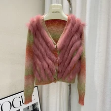 Autumn Women Luxury Fashion Wool Fox Wool Knit Sweater Cardigan Warm Fur Coat